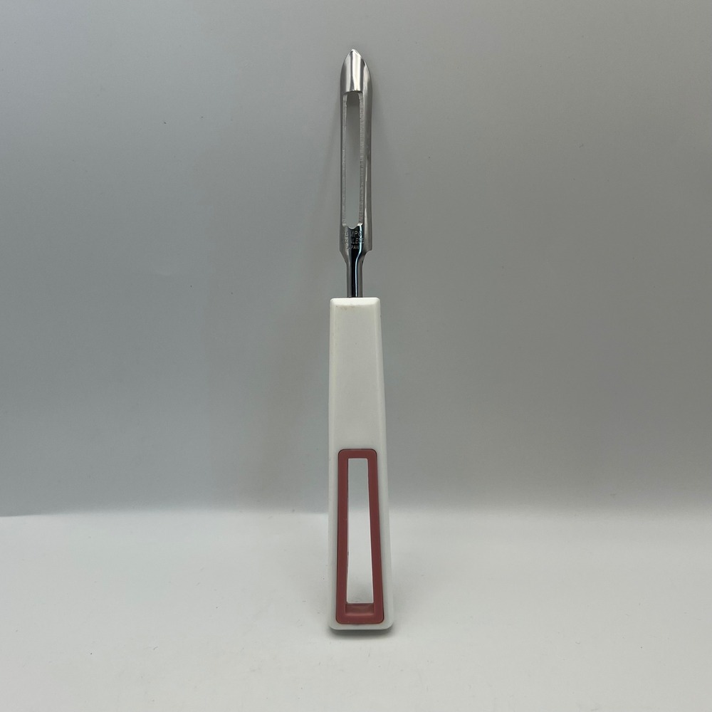 Tempo Stainless White and Pink 7.5 in Vegetable Peeler Made in Japan Vtg MCM